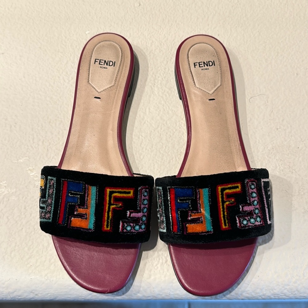 Fendi Multicolor Embroidered Slippers